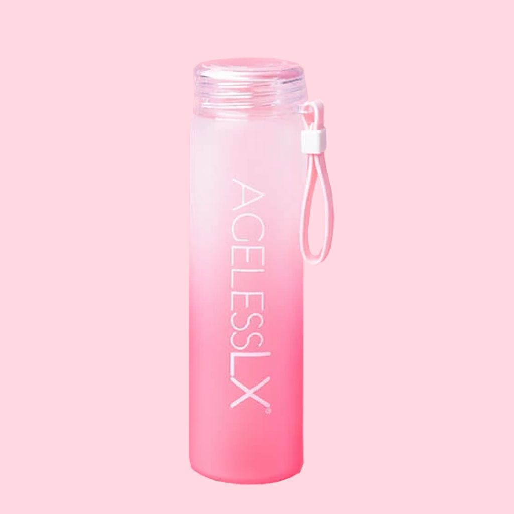 AgelessLX glass water bottle lifestyle photo