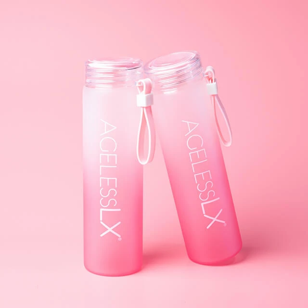 AgelessLX glass water bottle side view