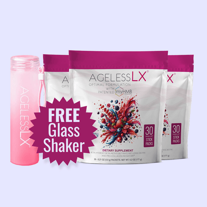 AgelessLX Wild Berry bag with glass shaker
